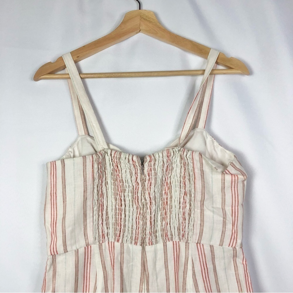 Rebecca Taylor White & Pink Stripe Wide Leg Linen Cropped Jumpsuit 8 - Picture 6 of 7